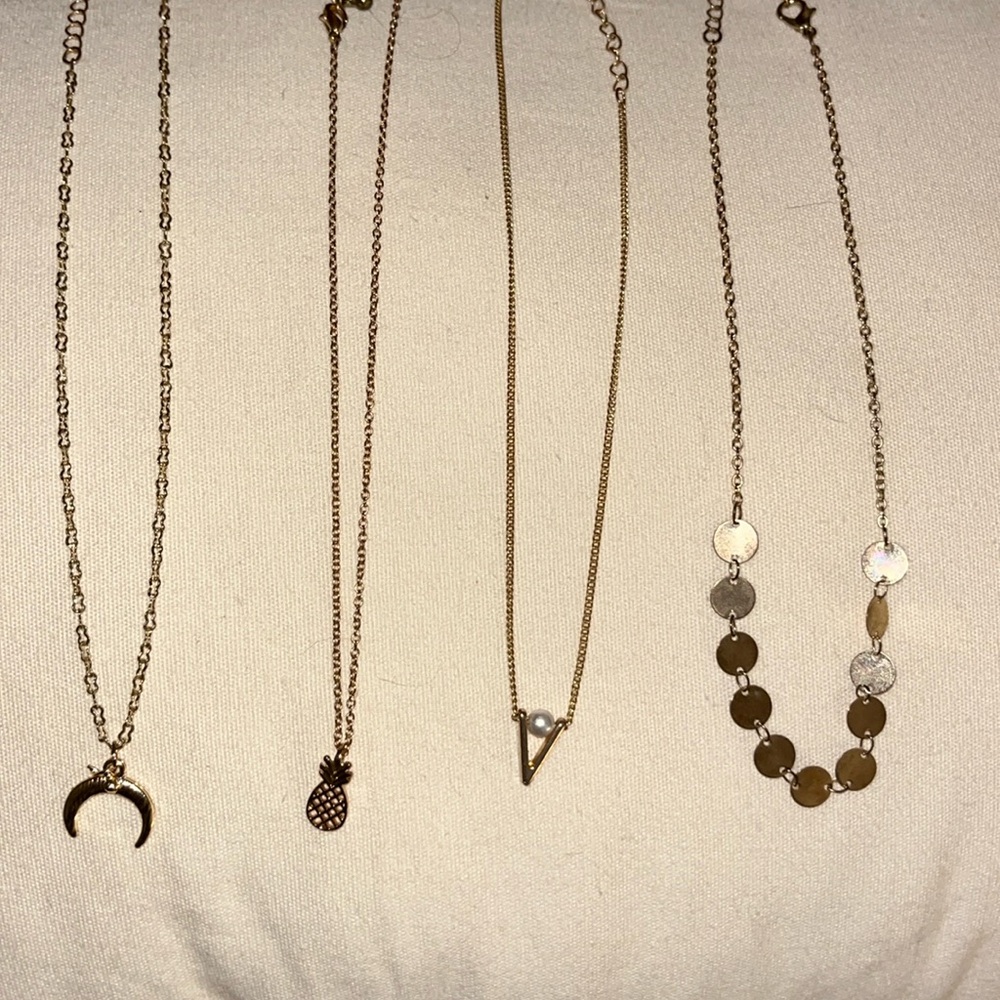 set of four gold dainty necklaces